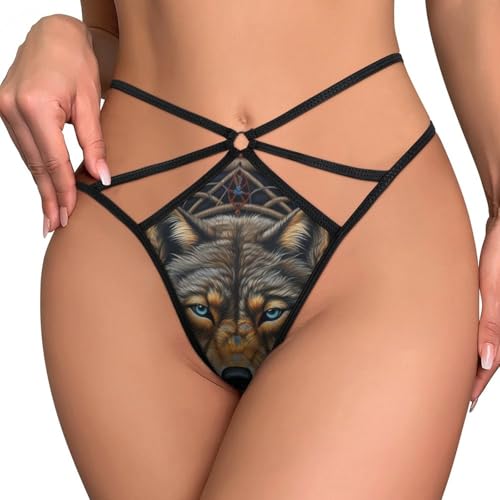 Image of Native Indian Wolf Mesh Thongs for Women Sexy Seamless G-String Panties Stretch T-Back Low Underwear 2XL