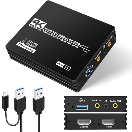 AMANKA Capture Card for 4K Record Game with Streaming 4K HDMI Loop-Out Microphone Audio Video 1080P HDMI to USB 3.0 Video Capture Card for Gaming/Live Streaming/Video Conference
