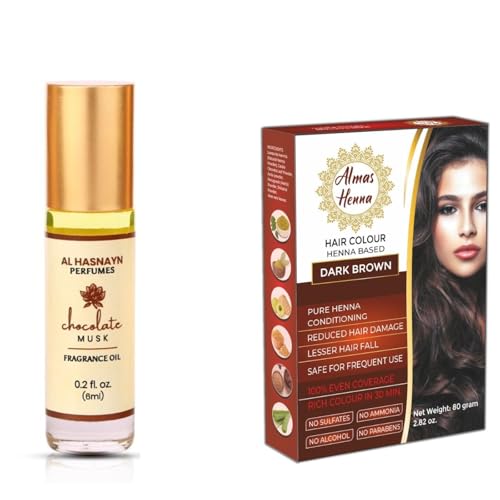 Almas henna hair color brown with chocolate musk roll on perfume miniatura 1
