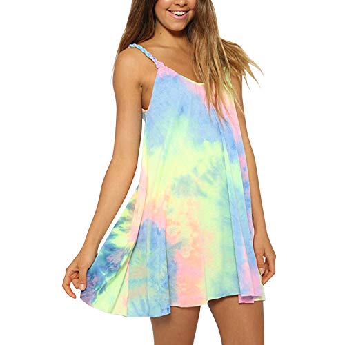 Ainiyo Sommerkleid Damen Kurzarm Sexy V-Ausschnitt Strandkleider Freizeitkleider Boho Retro Schlinge ärmellos Kleider