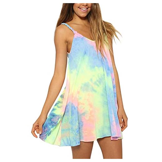 Andy's Share, Damen Armlos Lässig Top Minikleid mit regenbogenartigen Farben