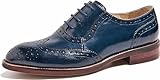 U-lite Women's Perforated Lace-up Wingtip Leather Flat/Platform Wedges Oxfords Vintage Oxford Shoes Brogues (9.5, Blue)