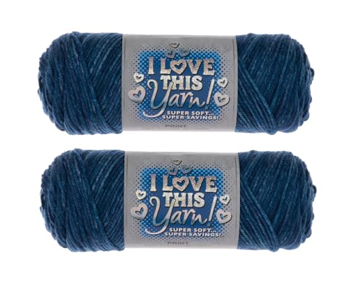 Image of Hobby Lobby Print I Love This Yarn, 468 Night Blue, Set of 2 | 4 Medium Weight, 252 Yards Per Skien, For Crocheting & Knitting