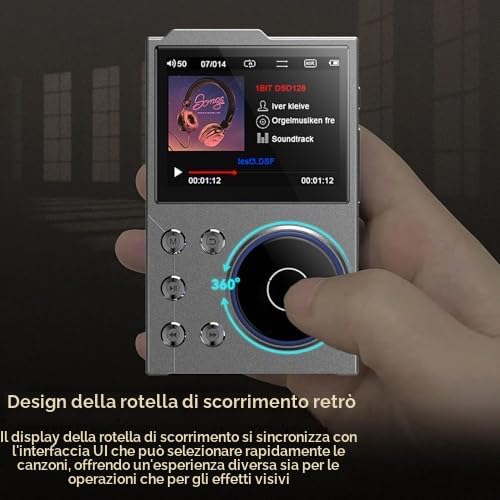Lettore MP3 HiFi con Bluetooth, Lettore Musicale Audio Digitale Ad Alta Risoluzione DSD Lossless, Lettore Audio Portatile con Scheda di Memoria da 16 GB, Supporto Fino a 256 GB