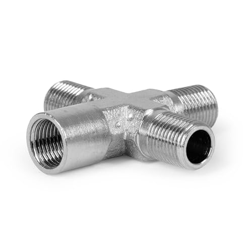 Wiltec Airbrush Druckluftverteiler 4-Fach, 3X 9,51 mm (1/8') AG und 1x 9,51 mm (1/8') IG, Verteiler Adapter aus Metall