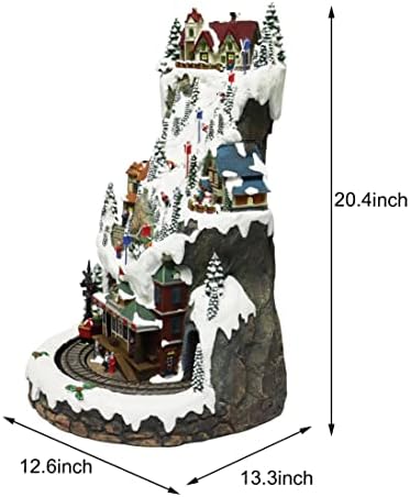 MOMENTS IN TIME Animated Ski Resort Mountain Christmas Village 20.5”H LED Lights, Music & Moving Train Hand-Painted Holiday Decoration with Power Adapter