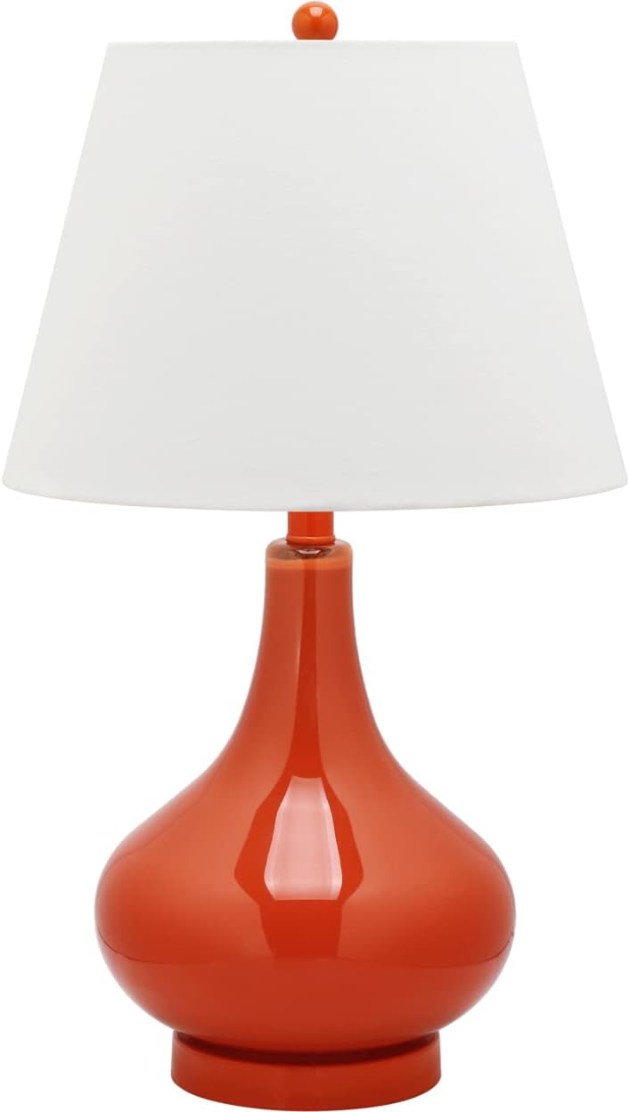 SAFAVIEH Lighting Collection Amy Modern Contemporary Blood Orange Gourd Glass 24-inch Bedroom Living Room Home Office Desk Nightstand Table Lamp (LED Bulbs Included)