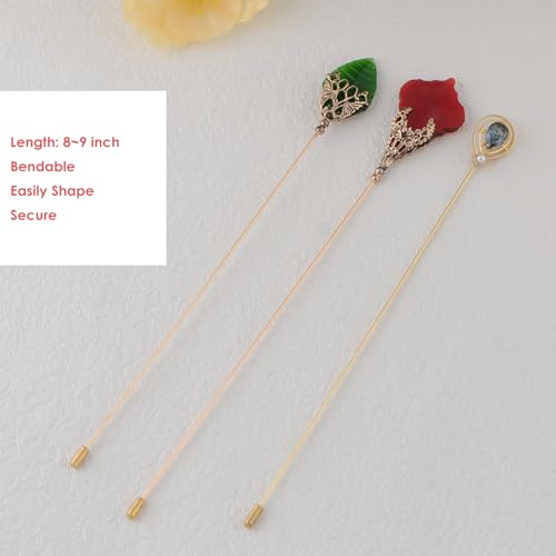 Image of Alilang 3Pcs Vintage Style Classic Long Handle Hat and Lapel Pins with Flexible Bendable Design on Hats, Scarves, and Suits