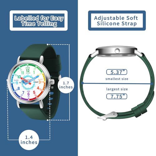 Kids Analog Watch, Blue Cute Whale Learning Watch for Kids 8-12, Waterproof Childrens Watches for Boys Ages 5-7 6-8, Girls Watches Green Strap4