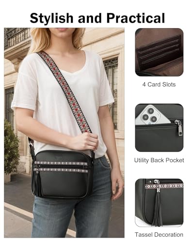 Image of FADEON Crossbody Bags for Women, RFID 4 Card Slots | Vegan Crossbody with Wide Strap, Double-Zipper & Anti-Theft, Fits Kindle & Essentials, Lightweight for Work & Travel