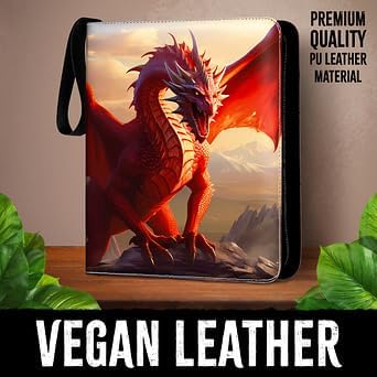 Dragon Themed Trading Card Binder - 13'' X 10.5" PU Leather Zippered Binder with Handle, 50 Sheets (9-Pocket Double Size), Holds 900 Cards, Velvet Liner, Includes Clear Card Holder