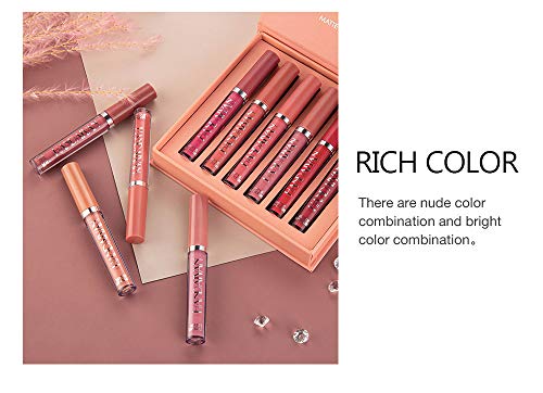 6 Stück matt flüssiger Lippenstift Nude Lipstick Waterproof Long Lasting Non Fading Natural Color Makeup Gift For Women (Set B)