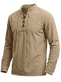 TAFLE Men's Pirate Shirt Renaissance Costume Medieval Viking Long Sleeve Cotton Linen Lace up Shirt Halloween Cosplay Costume