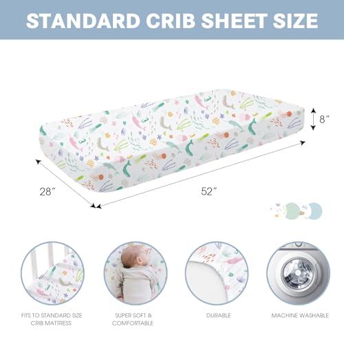 Image of Little Grape Land Crib Sheets 4 Pack, Microfiber Fitted Crib Sheet for Standard Crib Mattress 52 inchx28 inchx8 inch, Soft and Neutral Baby Crib Sheets for Boys and Girls, Breathable & Easy Care, Sea Breeze