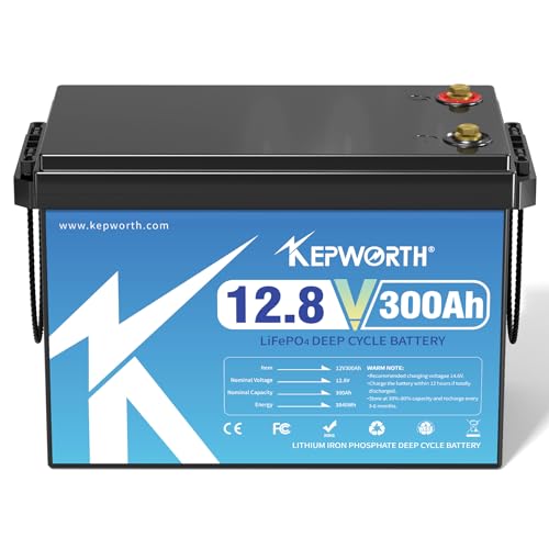 KEPWORTH Bateria Litio 12V 300Ah Batería Lifepo4, Hasta 15000 Ciclos y 10 Años de Vida, 200A BMS, Baterias Solares para Caravana Energía de Respaldo Aplicación Fuera Red Barco Motor de Arrastre