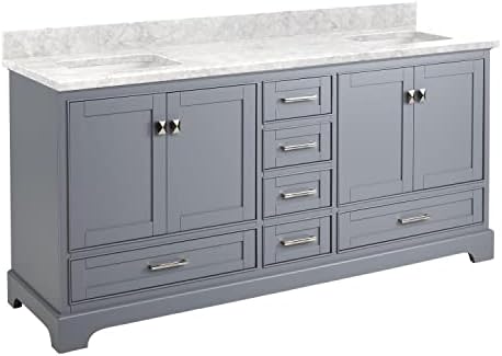 Signature Hardware 480768 Quen 72" Free Standing Double Vanity Set with Wood Cabinet, Vanity Top and Rectangular Undermount Vitreous China Sink - Gray/Carrara Marble