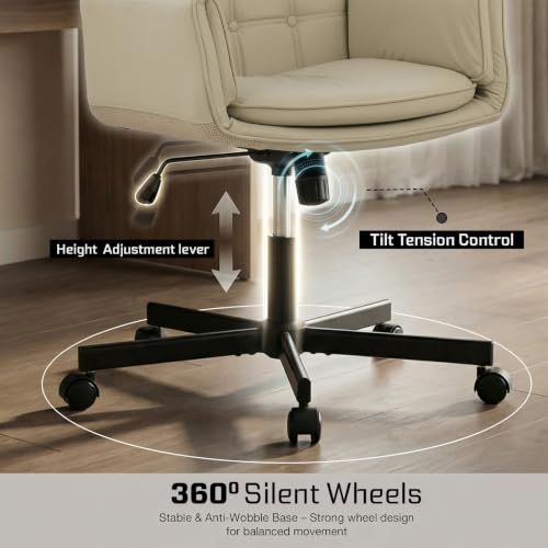 Image of DROGO Zen Atora Ergonomic Criss Cross Legged Office Chair for Work with 5 Gear Armrest & Wide Thick Cushion Seat | PU Leather Computer Chair with Adjustable Height, Recline & Heavy Metal Base (Beige)