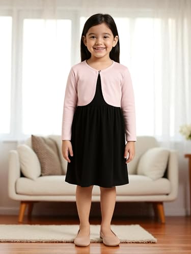 Image of KRYPTIC Kids Girls Crop Length Cotton Shrug - Soft Lightweight Open Front Layer for Stylish Everyday Wear Casual Outfits