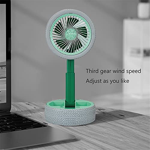 Personal Fan,Simulation tire Retractable Mini Fan with Light, Wheel Folding USB Desktop Small Fan-Green