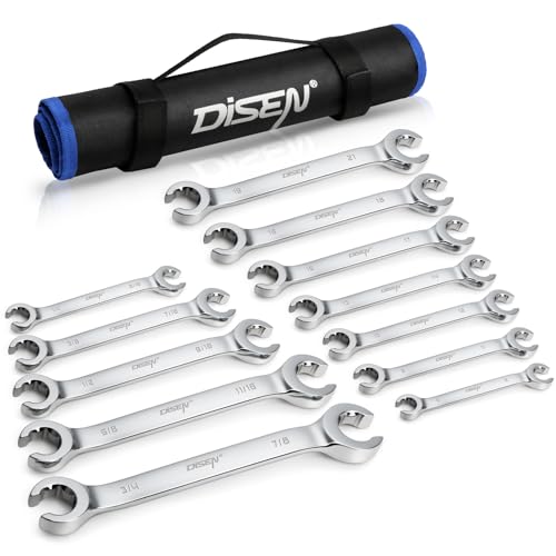 DISEN Flare Nut Wrench Set Metric and SAE 24-Piece Inch 1/4 to 7/8' & 6-21mm & 4-Piece E-Torx Double Box Ratcheting Wrench Set