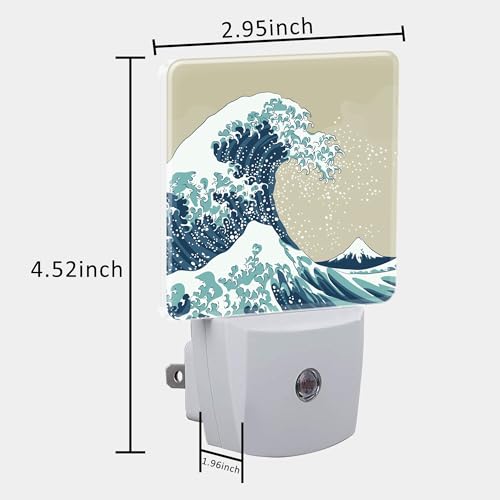 Image of Plug in Night Lights Japanese Great Wave Nightlight Plug Into Wall Dusk to Dawn Sensor LED Night Light for Kid Girls Boys Women Men Room Decor, Hallway, Kitchen, Bathroom, Nursery, Stairs