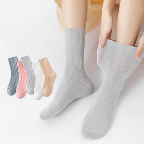 Image of Women Crew Dress Socks Cotton Solid Color Slouch Sock for Dressy Shoes 5 Pack