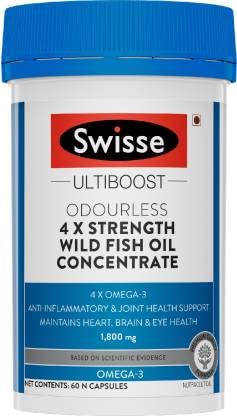 Swisse 4X Strength Fish Oil (1800mg Omega 3 In Single Capsule) Highest Fish Oil Strength - Recommended For Gym Goers & Active Individuals, 60 Capsules (1 Capsule Per Serving)