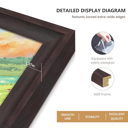Image of 16x20 Frames Walnut Brown Set of 3, 1-3 /8 inch Wide MDF Frame with Plexiglass, Rustic 16 x 20 Picture Frame for Home Decor, Gallery, Artwork, Horizontal or Vertical Wall Mount