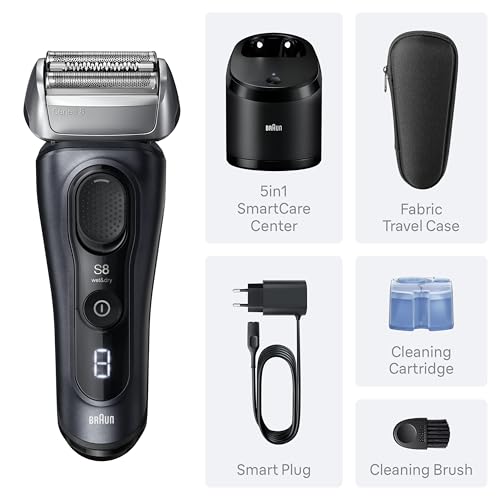 Image of Braun Series 8 Electric Shaver for Men, Wet & Dry Foil Razor, 5-in-1 SmartCare Clean & Charge Center, Built-in Precision ProTrimmer, Travel Case, Dark Blue 8560cc