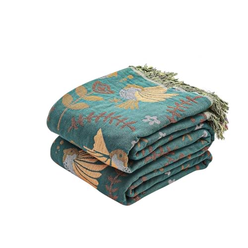 Image of XIBLC Boho Throw Blanket, 100% Cotton Ultra Soft Luxury Throw Rustic Quilt, 90 inchx98 inch Floral Printed Farmhouse Decor Bed Summer Blankets, All Season Rustic Reversible Bohemian Throw for Bed - Blue