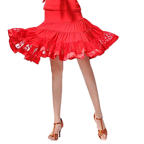 Jupe de danse latine courte à volants en dentelle pour femme, Rouge, Taille Unique Cover