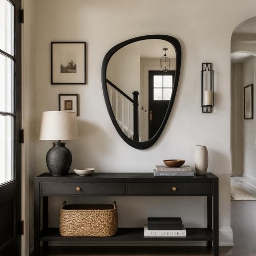 Image of Solid Wood Asymmetrical Irregular Framed Wall Mirror, 24 inchx36 inch