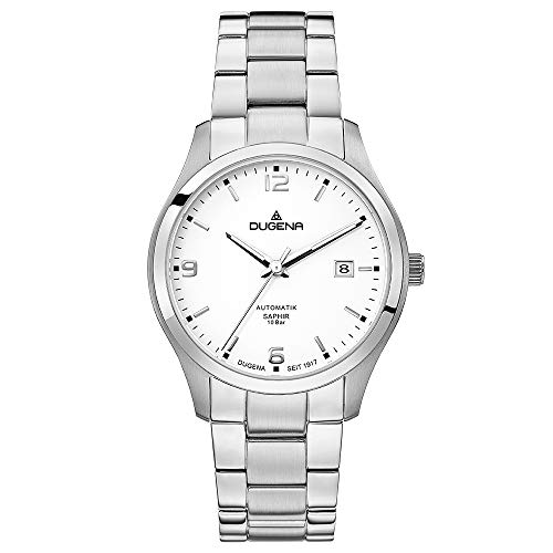 Preisvergleich Produktbild Dugena Herren-Armbanduhr 4460698 Tresor Automatik, Automatikwerk, weißes Zifferblatt, Edelstahlgehäuse, Saphirglas, Edelstahlarmband, Drückerfaltschließe, 10 bar