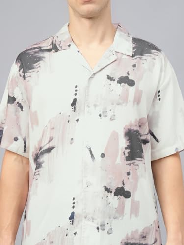 Image of Veirdo Poly Cotton Oversized Loose Baggy Fit Drop Shoulder Cool and Stylish Abstract Print Men Camp Collar Shirt