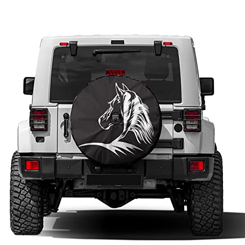 Image of Delerain Black White Horse Spare Tire Cover with Backup Camera Hole for RV Trailer SUV Truck and Many Vehicle, Wheel Covers Sun Protector Waterproof (12 Inch for Diameter 18 inch-19 inch)