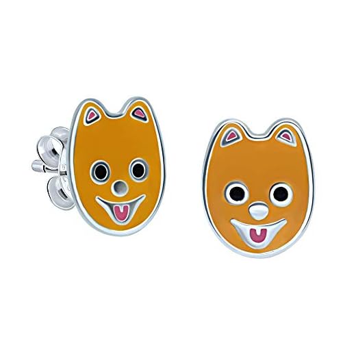 Pendientes de plata de ley con diseño de perro Pomerania marrón
