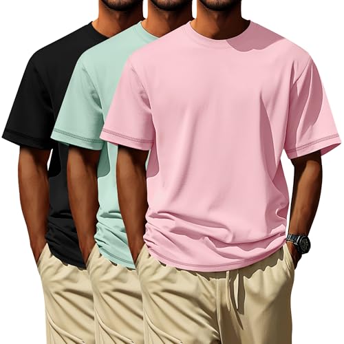 Image of Neer 3 Pack Big and Tall T-Shirts for Men L-7xl Tops | Large Casual Stretch Workout Tees, Short Sleeve Crewneck Oversized Shirts, Classic Summer Outfits, Comfy Basic Loose Clothes