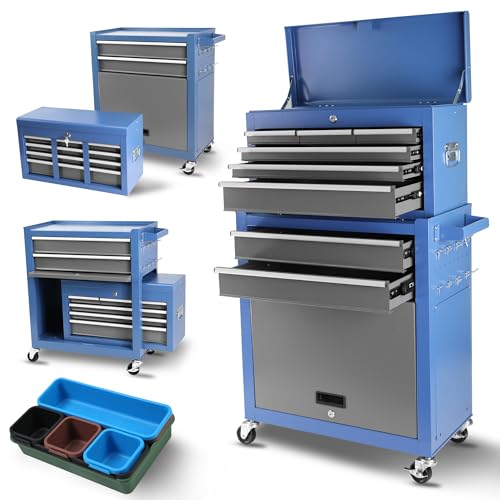 Dithoko 8 Drawer Rolling Tool Chest Cabinet, Removable Tool Box Organizer with Sliding Drawers and 4 Wheels, High Capacity Tool Box Storage Cabinet with Locking System for Garage Warehouse (Grey)