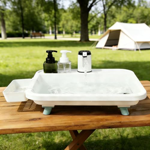 Portable Camping Sink with Electric Faucet Hand Washing & Dish Washing Station with Drain Hose & Adjustable Stand Lightweight Outdoor Sink for RV Camping Garden Patio