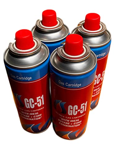 Image of SHoRI Portable Gas Cartridge with Ideal Butane + C3H8 Combination CG51 Easy to Use Perfect Suitable for Camping Stove, Small Stove, Flame Torch, Welding Fuel Gas,(Universal Nozzle /Pin) Pack of 4