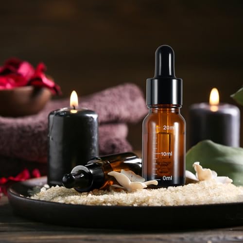 Realure 8 Stück Pipettenflasche 20ml mit Skala, Kleine Braunglas Glas Tropfflasche Dropper Bottle, Refillable Flasche mit Pipette, für Ätherische Öl Parfümöle Flüssigkeit 5 Hilfszubehör
