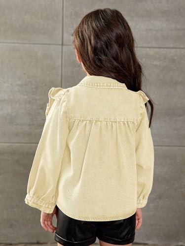 WDIRARA Toddler Girl's Ruffle Trim Collared Long Sleeve Button Up Denim Shirt Jacket2