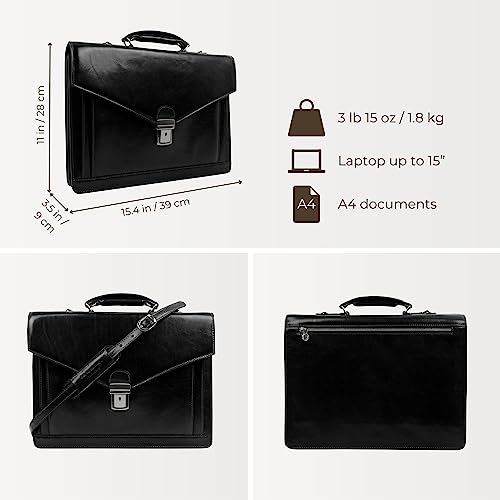 Time Resistance Leather Briefcase for Men - Business Laptop Bag - Italian Handmade Leather Bag - Attache - Gift Box Included4