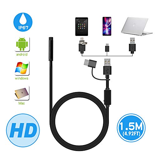 Endoscope, Ihong Android OTG 1.5M Waterproof Snake HD Video Borescope Soft Wire with USB Type-C 6 Led Lights Security Cable Compatible with Samsung Galaxy/Sony/Nexus Android Smartphone Computer