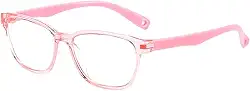 Armação de Óculos Infantil, Formato Retangular, Rosa Transparente, Material Plástico