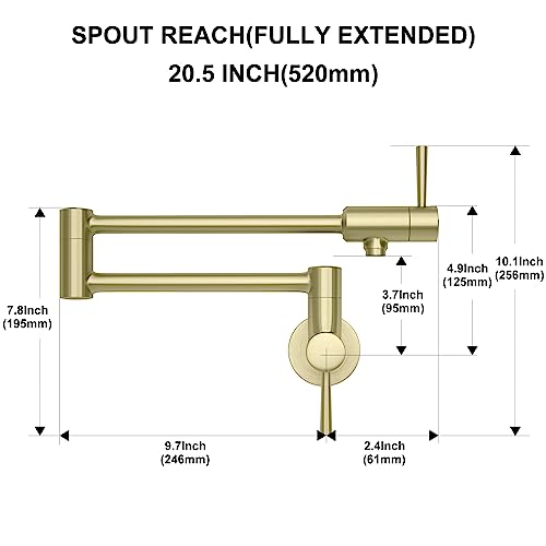 Pot Filler Faucet Wall Mount Commercial Kitchen Faucets Stainless Steel Stretchable Double Joint Swing Arm Single Hole Two Handle Kitchen Sink Faucet Gold #TOP3