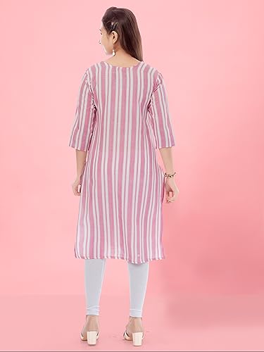 Image of Aarika Girls Peach Colour Cotton Striped Kurti