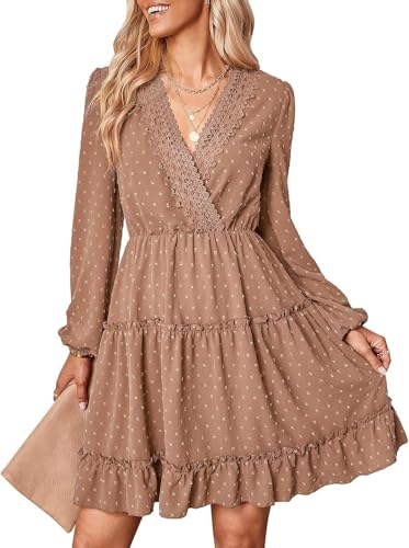 Robe de printemps à manches longues style décontracté et chic col V S
