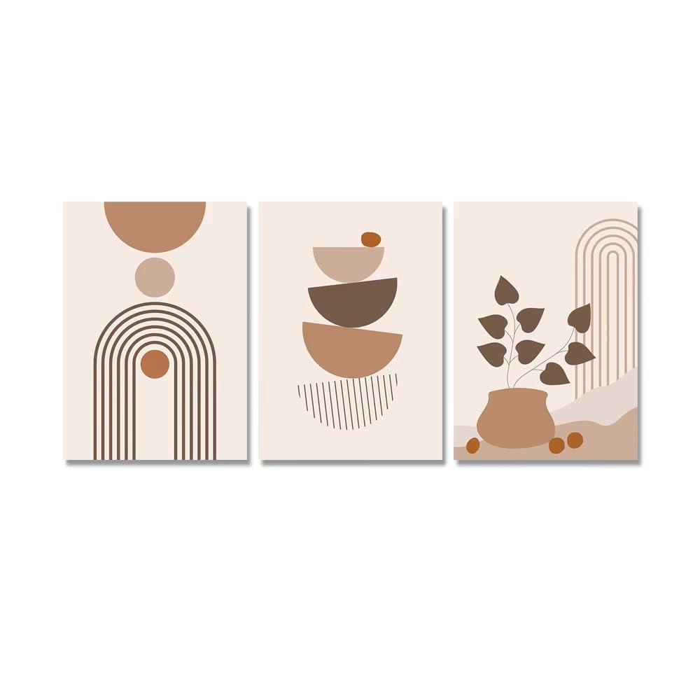 AEFOUU 3Pcs Wall Art Nordic Poster Abstract Line Leaf Geometry Canvas Painting Wall Art Prints Picture for Living Room Home Decor(30x42cm/12x17in/Internal Frame)