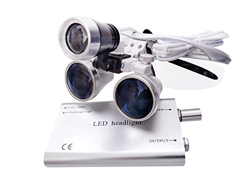 Global-Dental Portable 3.5X 420mm Surgical Binocular Loupes Optical Glass+LED Headlight Sliver